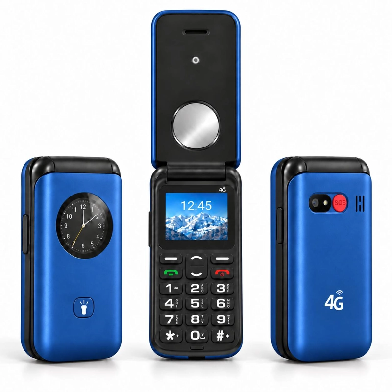 CELULAR ADULTO MAYOR 4G TIPO ALMEJA LIBERADO BOTON SOS AZUL - 1