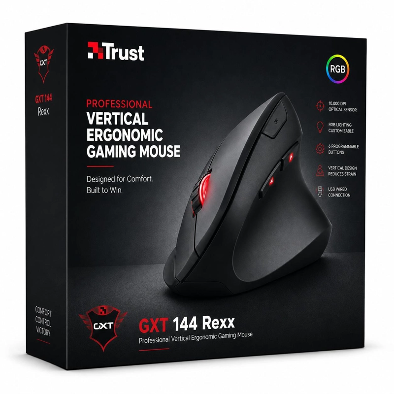 MOUSE GAMER VERTICAL TRUST GXT 144 REXX 10000 DPI ERGONOMICO - 2