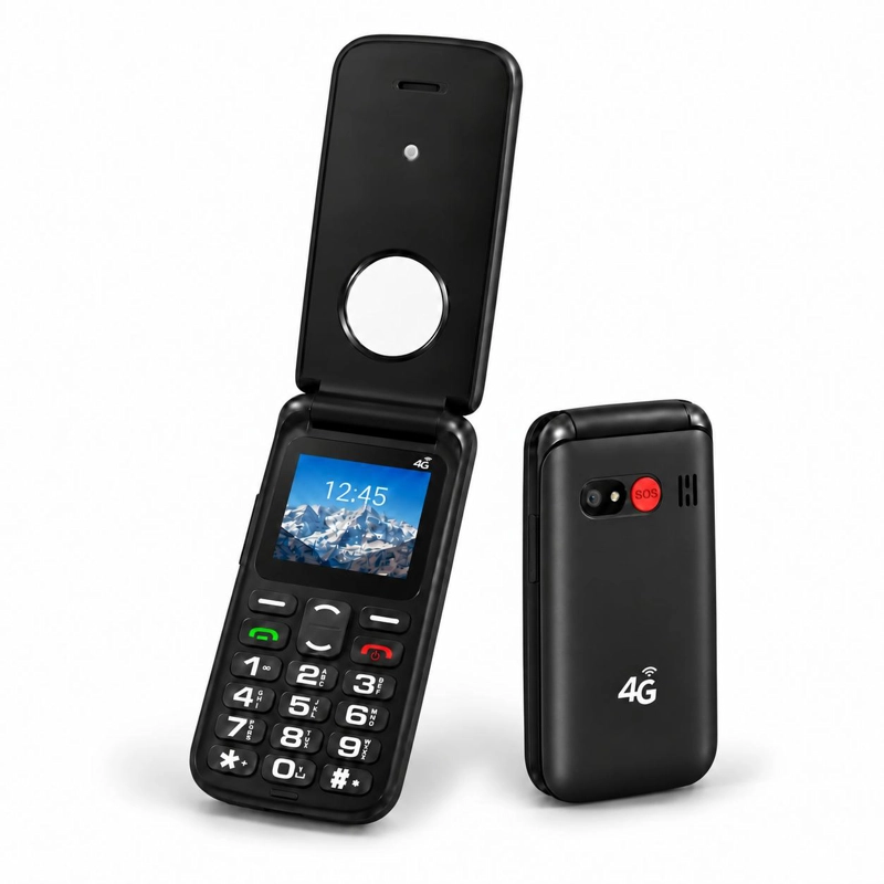 CELULAR ADULTO MAYOR 4G TIPO ALMEJA LIBERADO BOTON SOS NEGRO - 3
