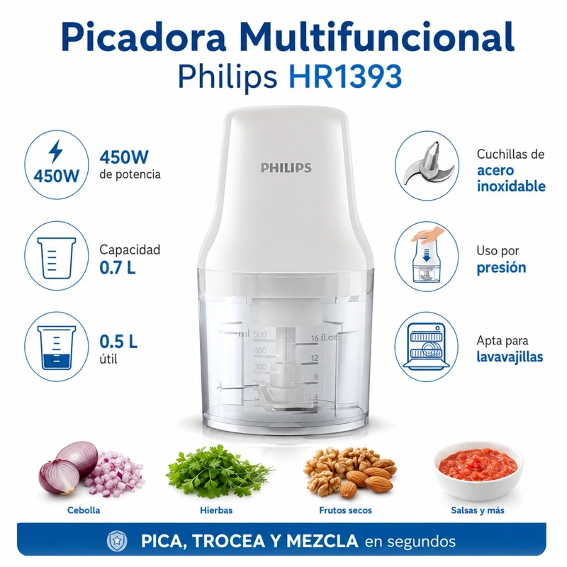 PICADORA PHILIPS HR1393 220V MULTIFUNCIONAL 700ML 450W INOX - 6