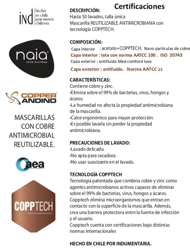 MASCARILLA OEM FACIAL REUTILIZABLE COBRE BLANCO TALLA S - 3