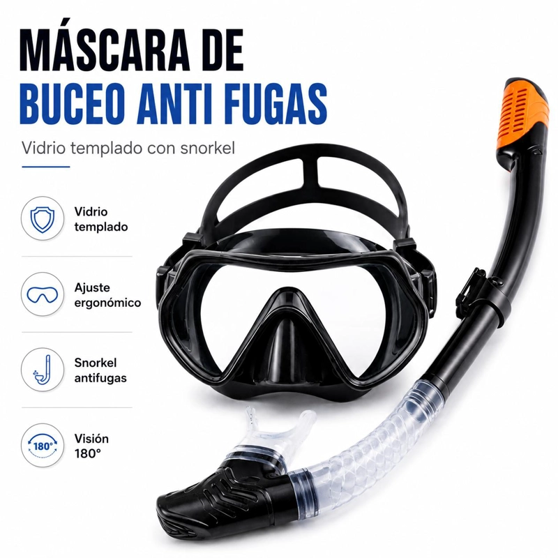 MASCARA DE BUCEO DBLUE ANTI FUGAS DE VIDRIO TEMPLADO CON SNORKEL - 7