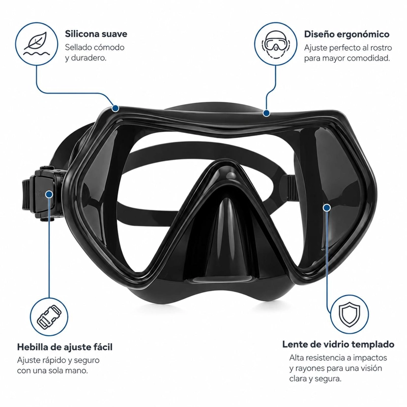 MASCARA DE BUCEO DBLUE ANTI FUGAS DE VIDRIO TEMPLADO CON SNORKEL - 8