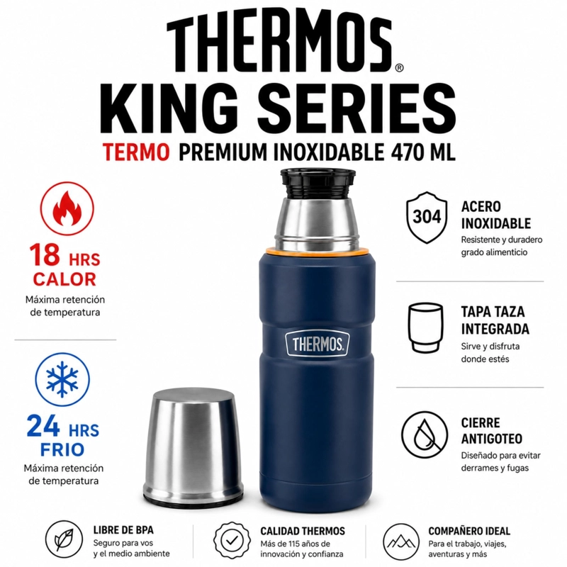 TERMO PREMIUM THERMOS KING INOX SK2000 470ML 18H/24H AZUL - 6