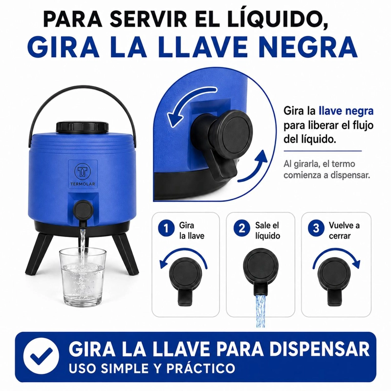 MAXI TERMO 6 LITROS TERMOLAR AZUL PARA AGUA CALIENTE Y FRIA - 6