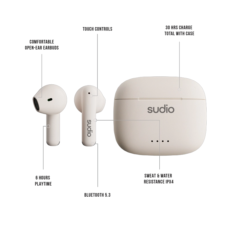 AUDIFONOS SUDIO PREMIUM LINE EARPHONES A1 TWS MIDNIGHT WHITE - 8