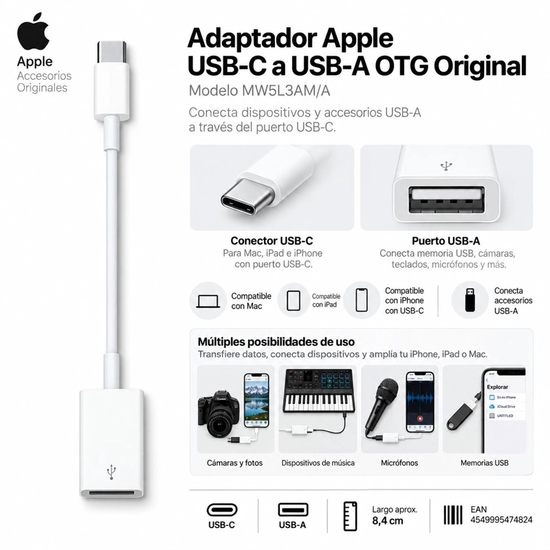 ADAPTADOR APPLE USB-C A USB-A OTG ORIGINAL - 4