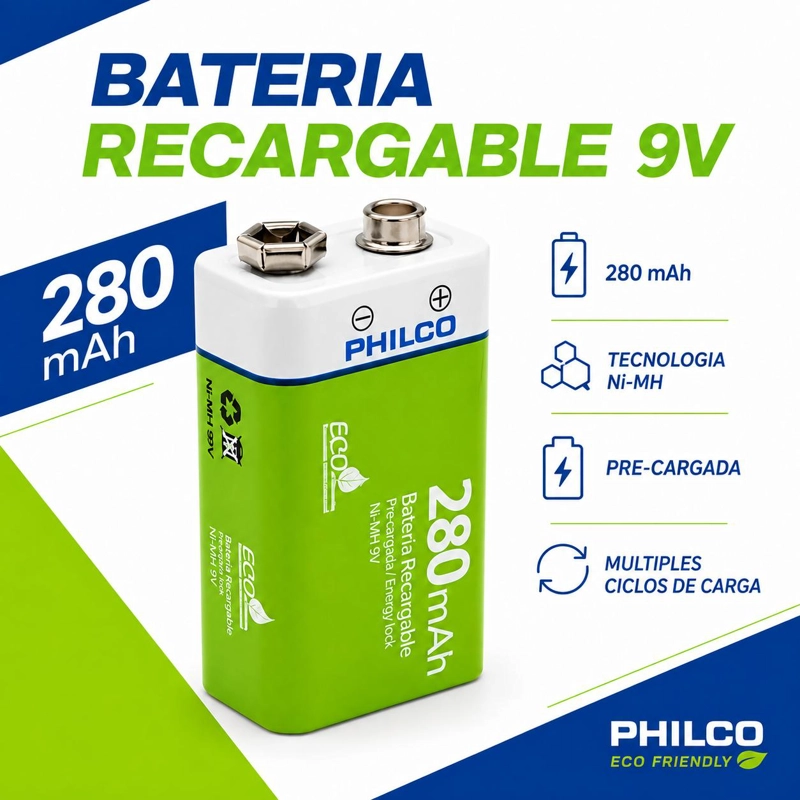 BATERÍA PHILCO 9V RECARGABLE 280 MAH – ECO FRIENDLY EDITION - 4