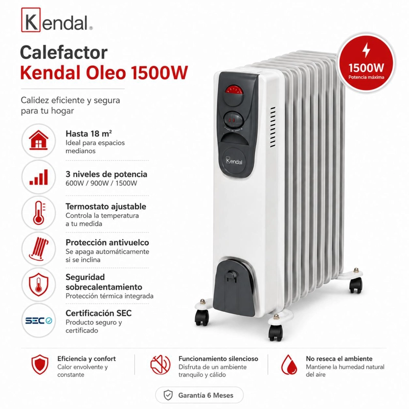 CALEFACTOR KENDAL OLEO 1500W AJUSTABLES KO-15000 HASTA 18 M2 - 6