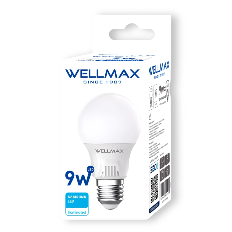 PACK OEM BALLET A60 9 W F DE 3 AMPOLLETAS WELLMAX E-27 9 W LUZ FRIA LED SAMSUNG - 3