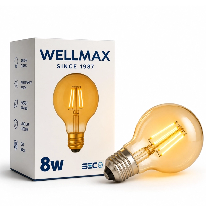AMPOLLETA LED OEM G95 8 W FILAMENT DECO GLOBO WELLMAX E27 CALIDA 8 W G95 - 1