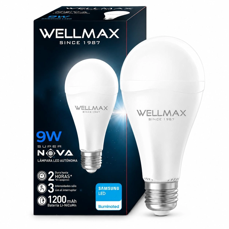 AMPOLLETA LED RECARGABLE DE EMERGENCIA WELLMAX SUPER NOVA 9W - 1