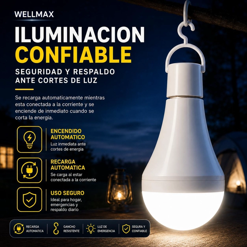 AMPOLLETA LED RECARGABLE DE EMERGENCIA WELLMAX SUPER NOVA 9W - 7