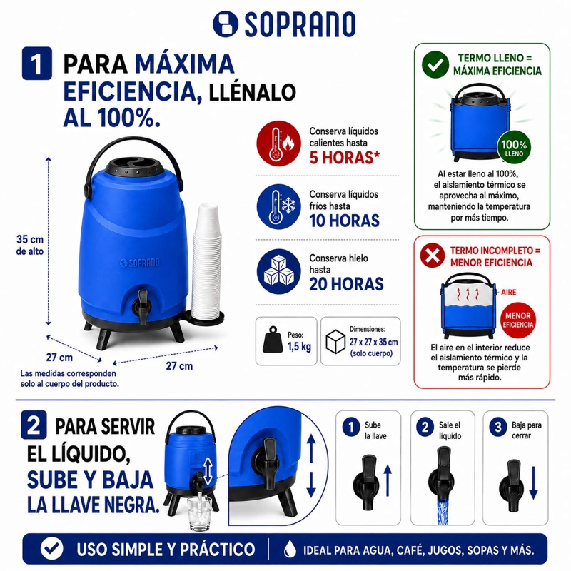 MAXI TERMO 9LT SOPRANO BLUE ALTA EFICIENCIA WATER COLD & HOT - 6