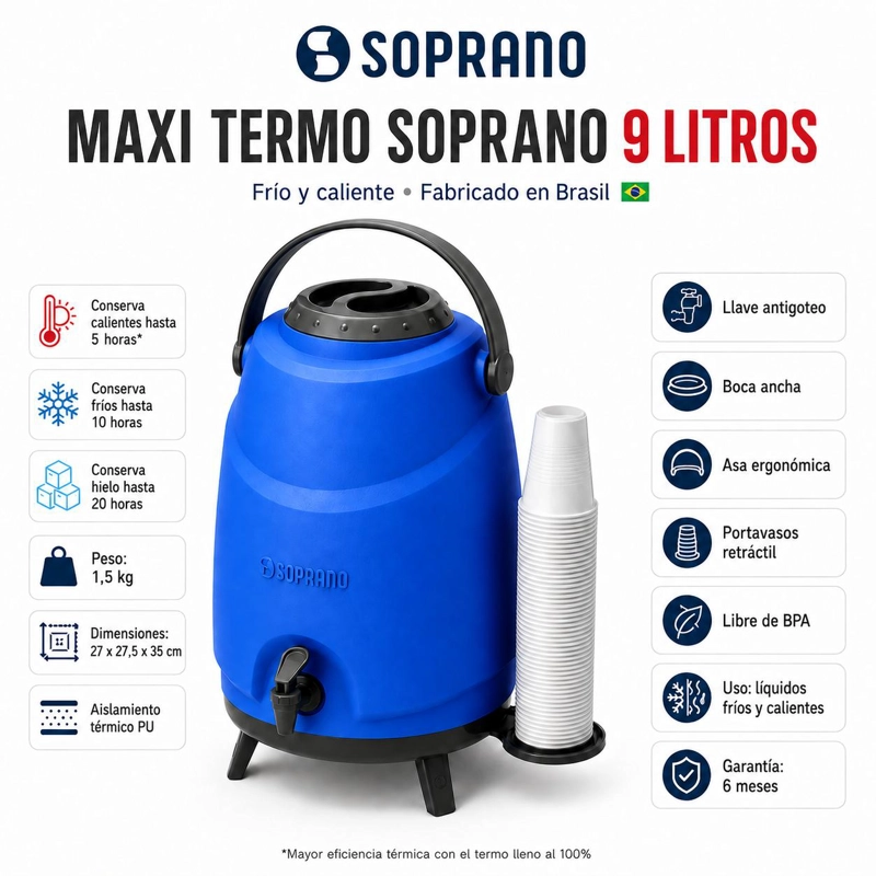 MAXI TERMO 9LT SOPRANO BLUE ALTA EFICIENCIA WATER COLD & HOT - 7