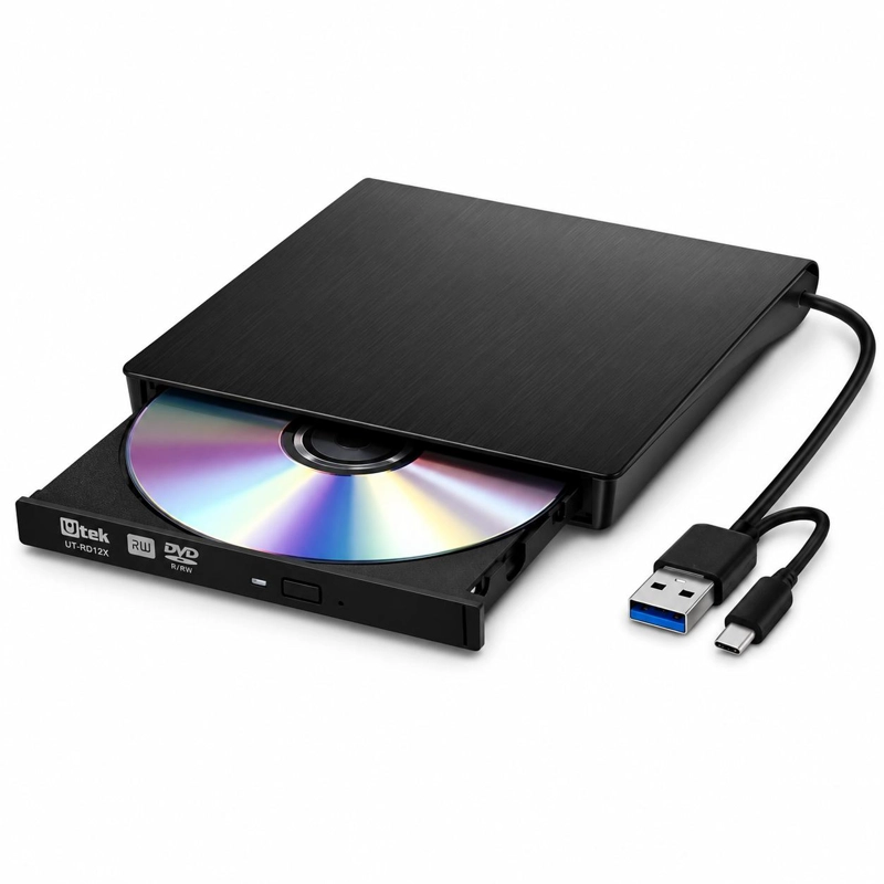 GRABADOR UTEK LECTOR EXTERNO CD/DVD DUAL USB USB-C RD12X - 2