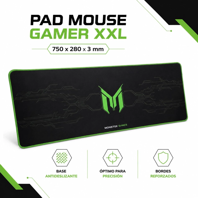 PAD MOUSE MONSTER GAMER XXL ANTIDESLIZANTE 750X28X3MM PA348 - 4