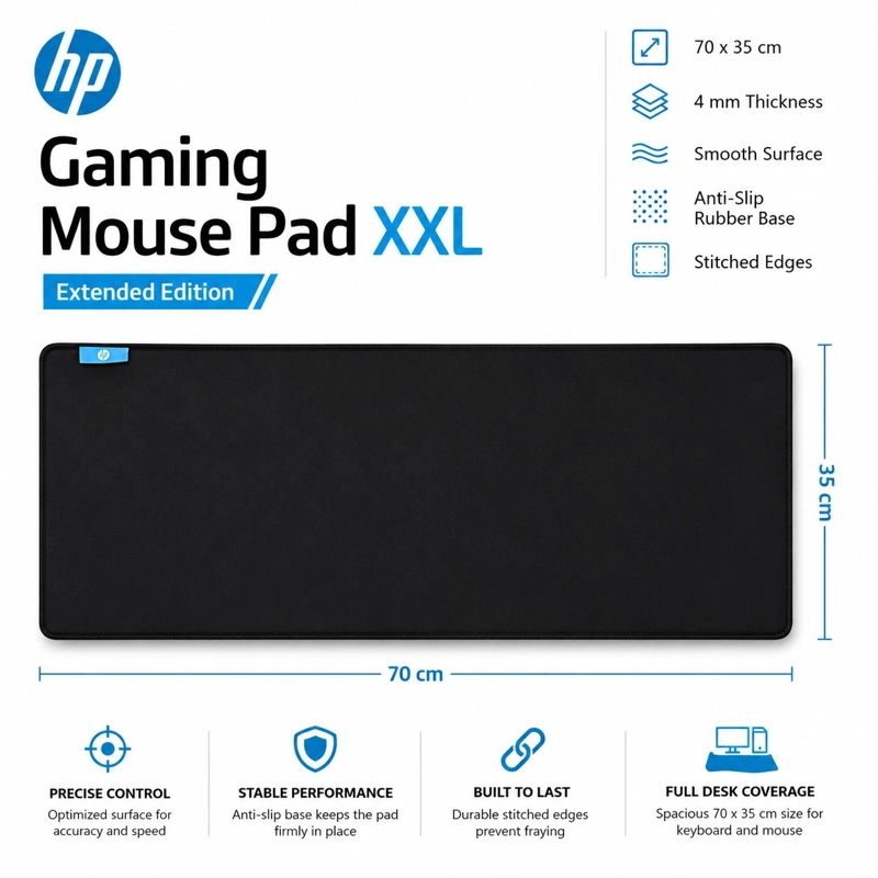 MOUSEPAD HP XXL 70X35CM GAMING EDITION - BLACK MP705 - 6