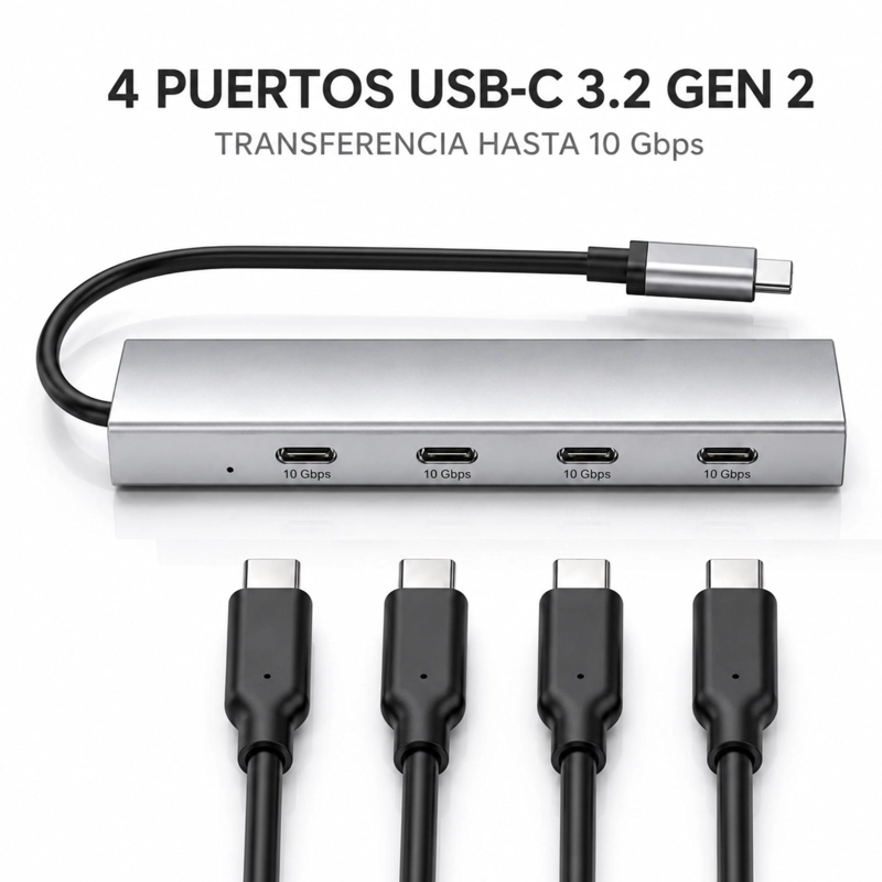 HUB USB-C 3.2 DE ALUMINIO CON 4 PUERTOS USB-C DE 10 GBPS - 3