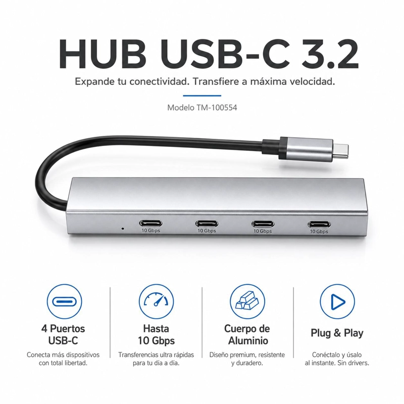 HUB USB-C 3.2 DE ALUMINIO CON 4 PUERTOS USB-C DE 10 GBPS - 4
