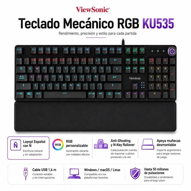 TECLADO MECANICO RGB CON APOYA MUÑECAS GAMER KU535 VIEWSONIC - 4
