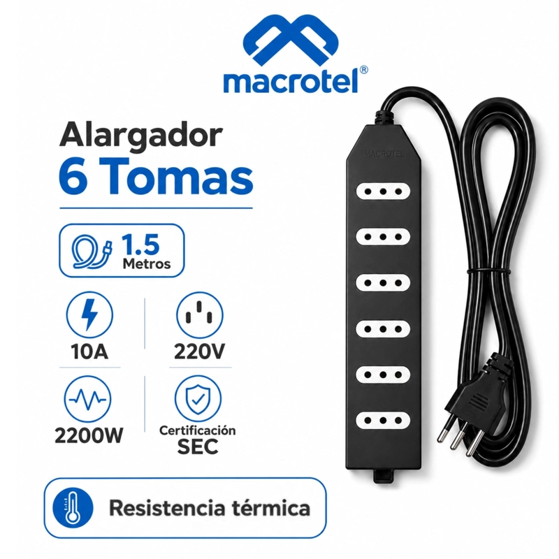 ALARGADOR 1.5M CERTIFICADO CON 6 TOMAS DE CORRIENTE ME-206B1 - 4
