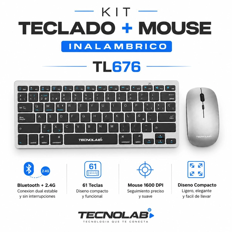 KIT TECLADO Y MOUSE INALAMBRICO CONEXION BLUETOOTH + USB 2G - 7