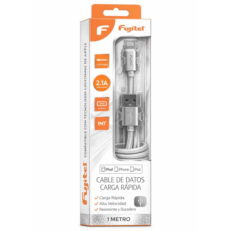 CABLE DE DATOS FUJITEL LIGHTNING ACORDONADO 1M PARA CARPLAY - 2