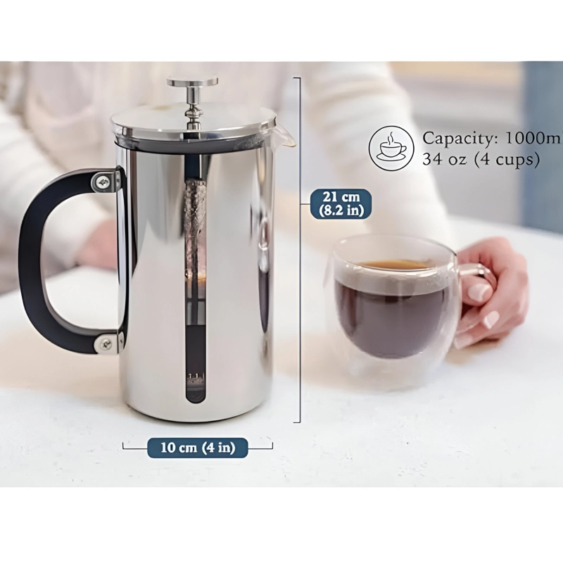 CAFETERA FRANCESA PREMIUM DE ACERO INOXIDABLE CUISCENT 1LT - 7
