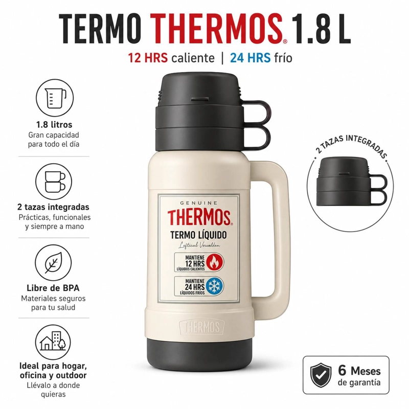 TERMO PARA LIQUIDOS 1.8 LITROS THERMOS 32-180-C6 BLANCO - 8