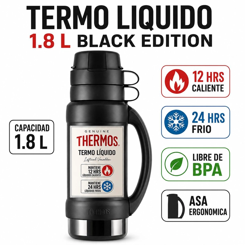 TERMO PARA LIQUIDOS 1.8 LITROS THERMOS 35-180-C8 BLACK - 8