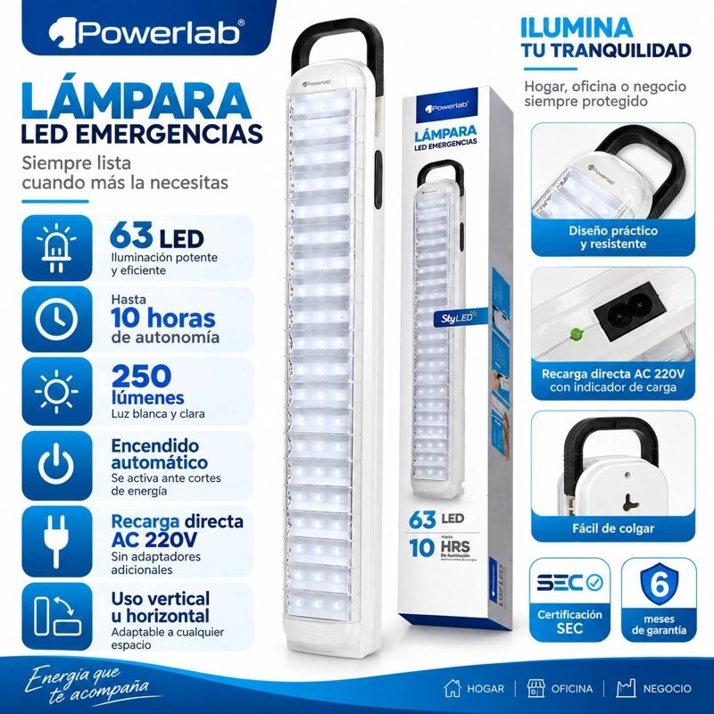 LAMPARA DE EMERGENCIA RECARGABLE DE 63 LED 10HR DE AUTONOMIA - 8