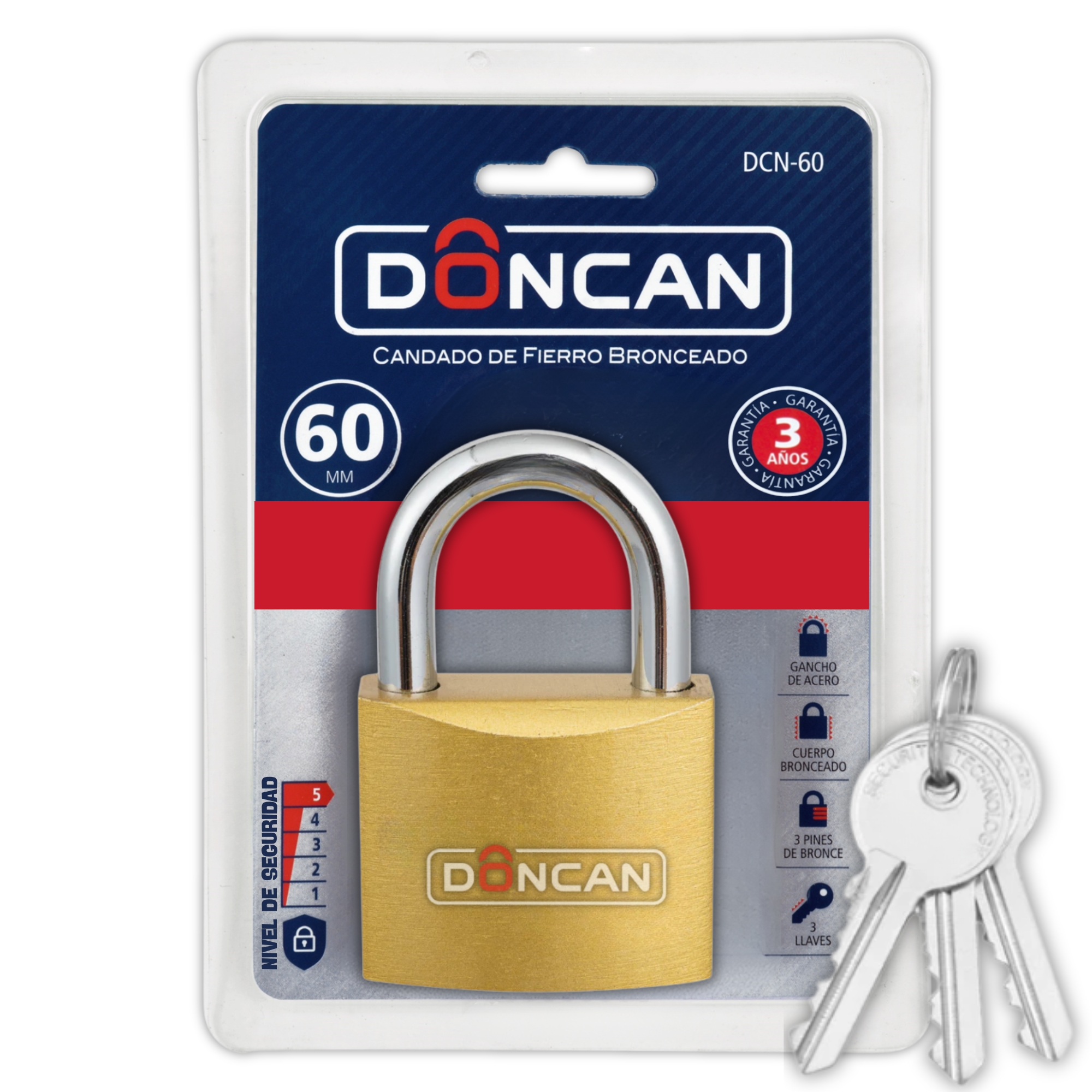 PACK DE 3 CANDADOS DE 60MM DONCAN DE ACERO BRONCEADO DCN-60 - 1