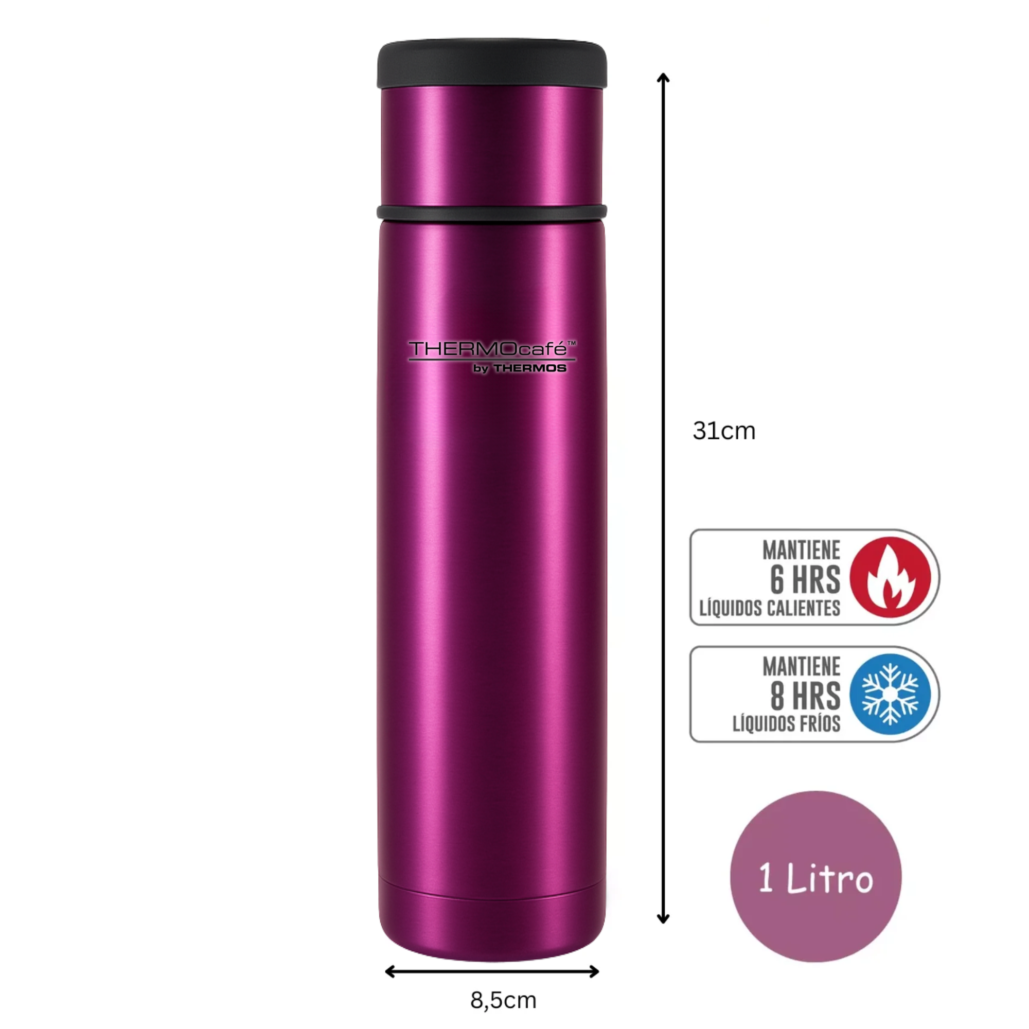 TERMO DE LIQUIDOS EVERY NIGHT 1LT DE ACERO INOXIDABLE PURPLE - 6