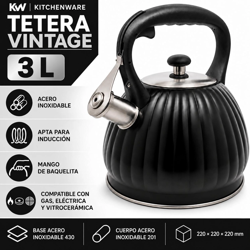 TETERA DE ACERO INOXIDABLE KW 3 LT BLACK (FOR ALL KITCHENS) - 7