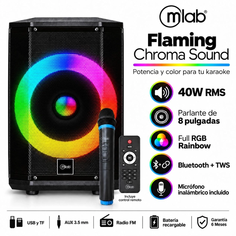 PARLANTE BLUETOOTH FLAMING CHROMA RGB 40W RMS C/MIC WIRELESS - 5