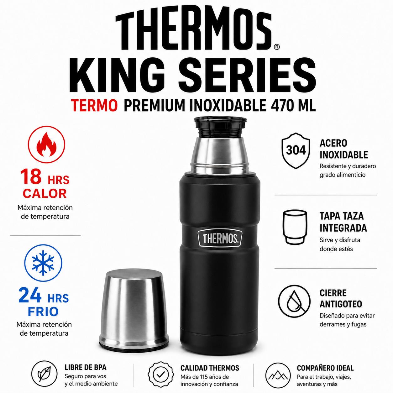 TERMO PREMIUM THERMOS KING INOX SK2000 470ML 18H/24H BLACK - 6
