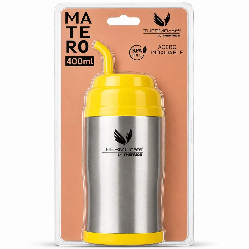VASO TE RMICO MUG MATERO INOXIDABLE THERMOS AMARILLO 400ML - 1