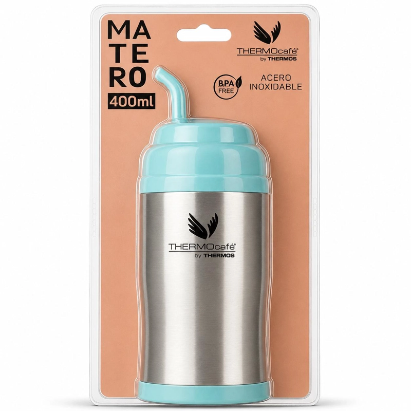 VASO TE RMICO MUG MATERO ACERO INOXIDABLE AQUA 400ML THERMOS - 1