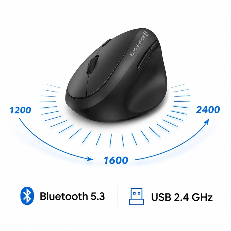 MOUSE VERTICAL  ERGONOMIC DUAL WIRELESS BT+2.4G + COPILOT AI - 7