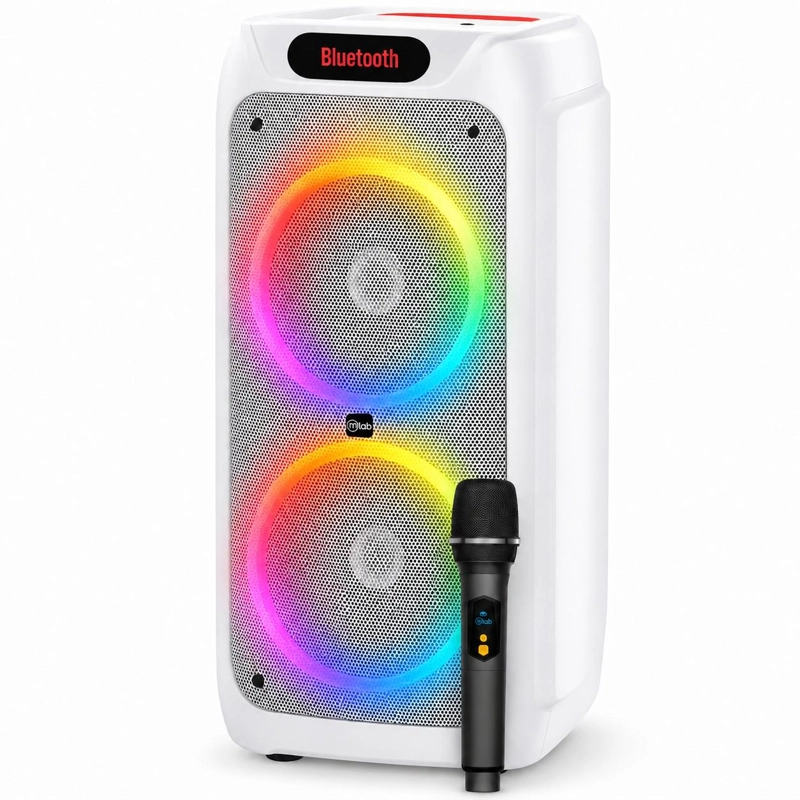 PARLANTE KARAOKE 10' FLAMING POWERBASS MICWIRELESS 75W WHITE EDITION TWS BLUETOOTH - 1