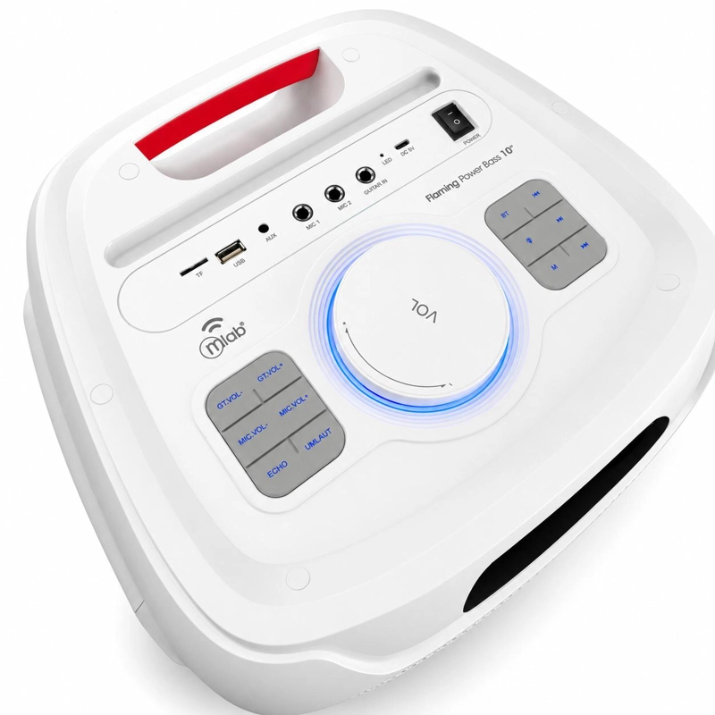 PARLANTE KARAOKE 10' FLAMING POWERBASS MICWIRELESS 75W WHITE EDITION TWS BLUETOOTH - 4
