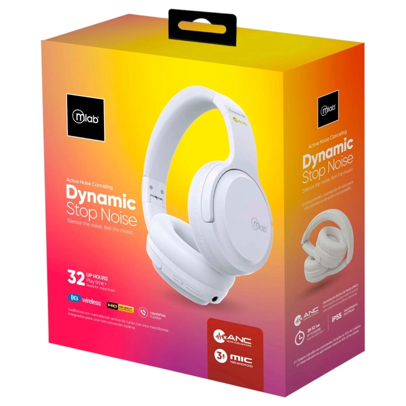AUDIFONOS ANC BLUETOOTH DYNAMIC STOP NOISE CONFORT WHITE 32H - 6