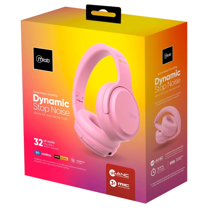 AUDIFONOS ANC BLUETOOTH DYNAMIC STOP NOISE CONFORT PINK 32H - 6