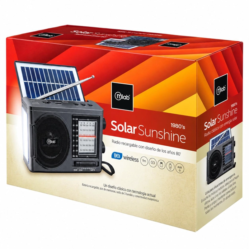 RADIO SOLAR RECARGABLE AM FM/ SW/ TF/ USB/ BT RETRO SUNSHINE - 9