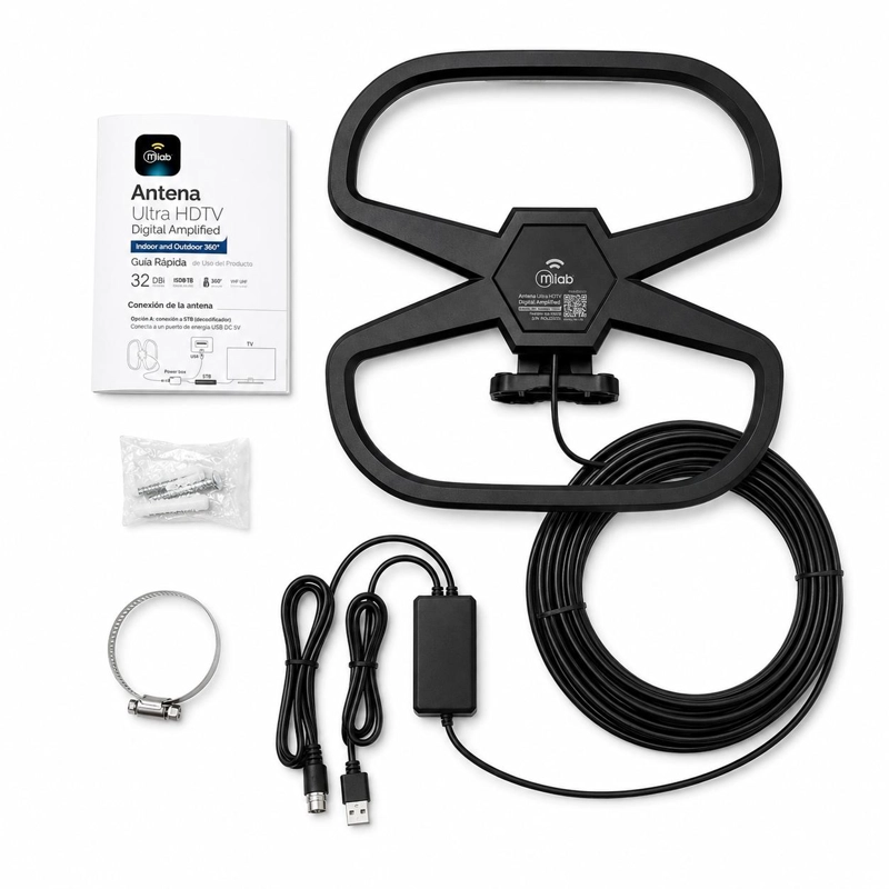 ANTENA DE TV DIGITAL HDTV AMPLIFICADA 32DBI / 10MT / EXT-INT - 6