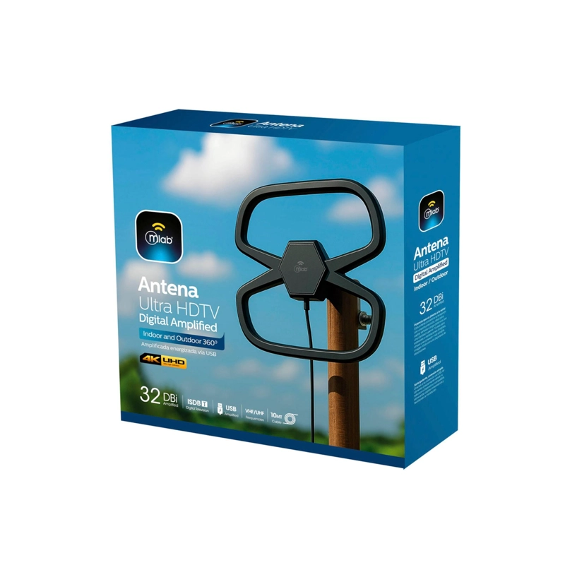ANTENA DE TV DIGITAL HDTV AMPLIFICADA 32DBI / 10MT / EXT-INT - 7