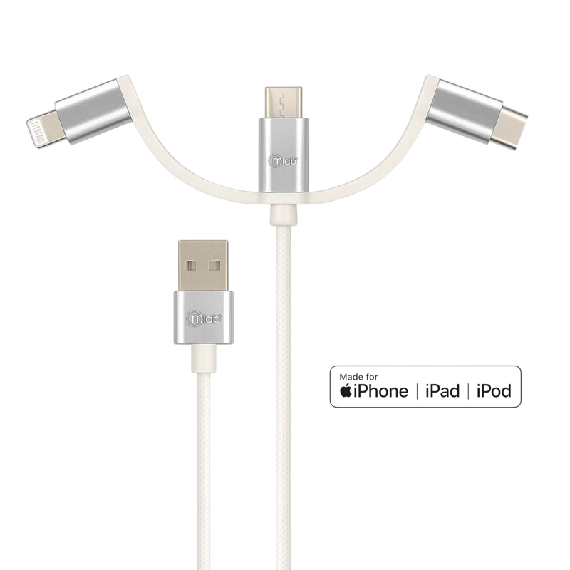 CABLE 3EN1 MFI CERTIFICADO PARA IPHONE & ANDROID MULTIPUERTO - 2