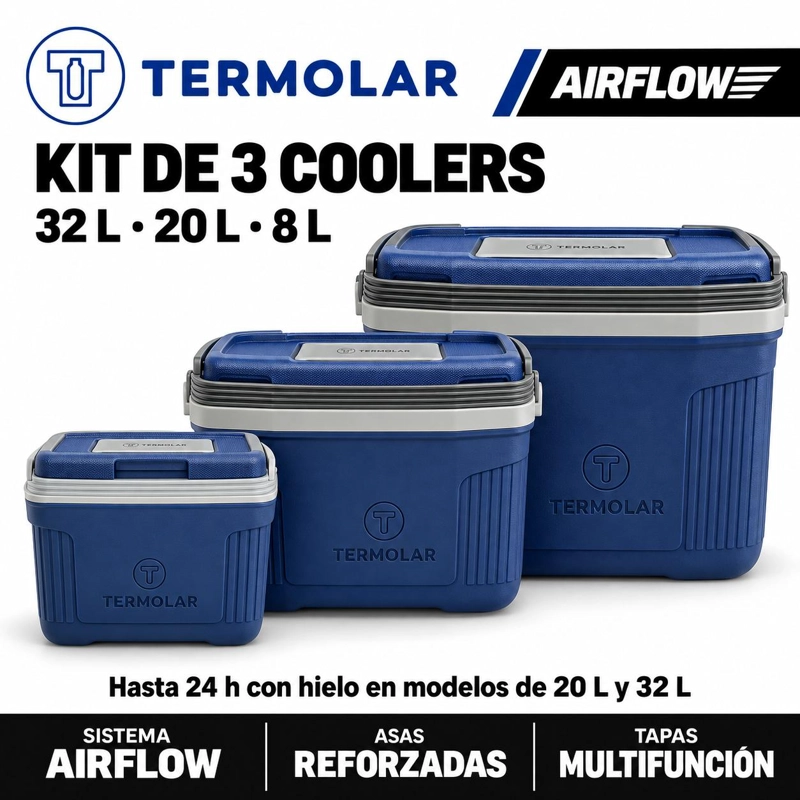 KIT DE 3 NEVERAS AIRFLOW 12H FRIO/ 24 CALIENTE  32L- 20L- 8L TERMOLAR - 7