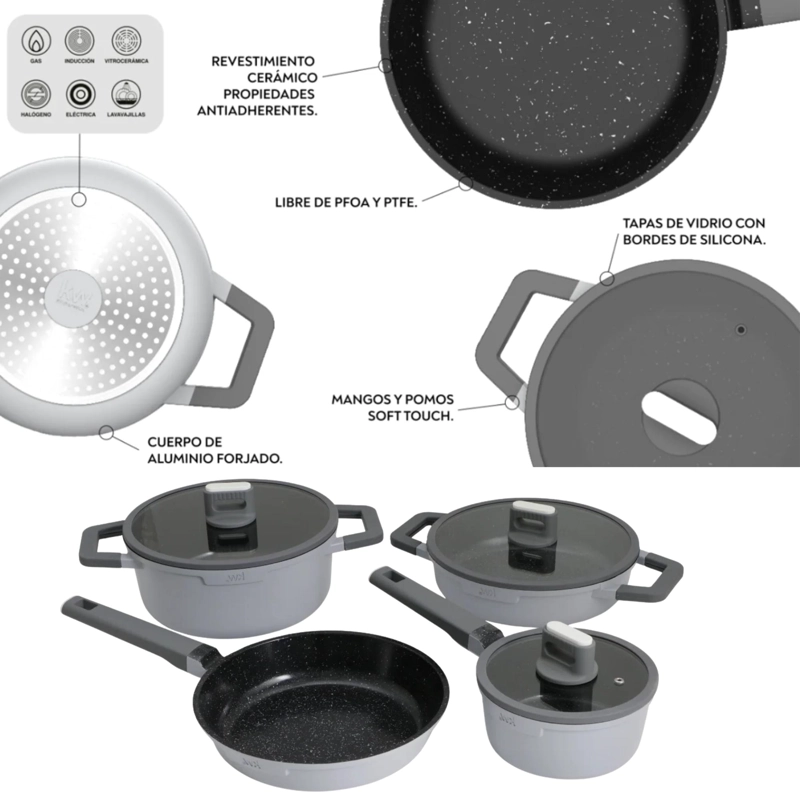 PACK BATERIA DE COCINA PROFESIONAL KW FORGED ALUMINUM GRAY - 4